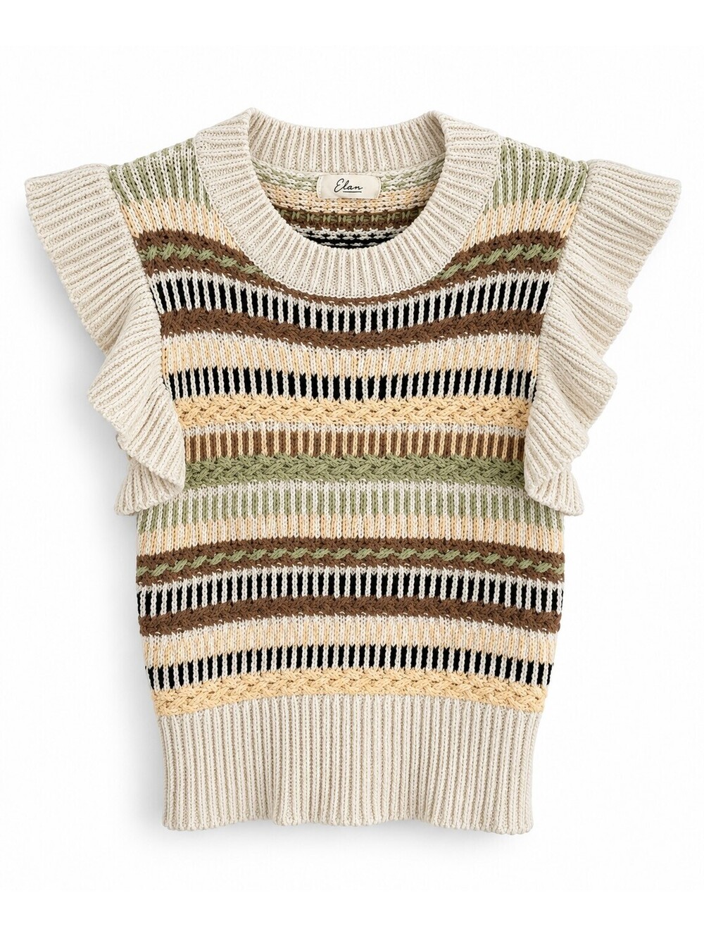 Elan Women’s S Striped Ruffle Sleeve Textured Knit Sweater Vest SWS10890